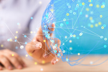 Global network. Blockchain. 3D illustration. Neural networks and artificial intelligence. Abstract