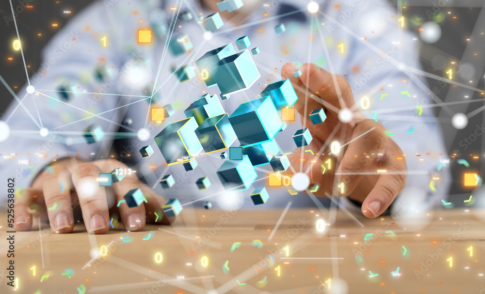 Poster neural network 3d illustration. big data and cybersecurity