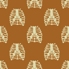 Boho Halloween Seamless Pattern Human Chest. Bohemian repeating bone background in vintage style. Hand-drawn vector illustration.