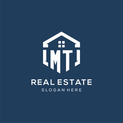 Letter MT logo for real estate with hexagon style - obrazy, fototapety, plakaty