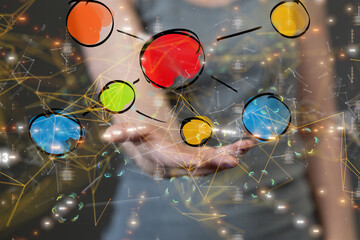 abstract lines with dots over dark background.