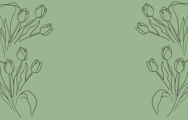 Fototapeta na wymiar Tulip frame on green background. Flower border line art vector