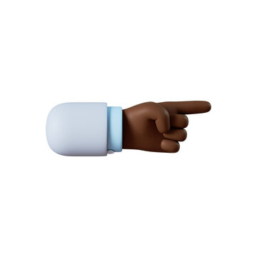 3d render. African American cartoon character hand pointing gesture. Business clip art isolated on transparent background