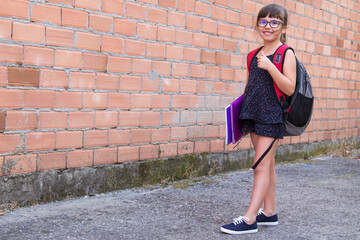 happy student girl with backpack and books making ok sign with fingers