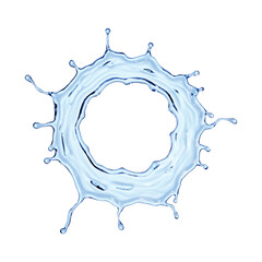 3d render, blue water splash clip art isolated on transparent background. Round liquid shape, splashing wave.