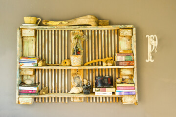 wooden carved shelf for books