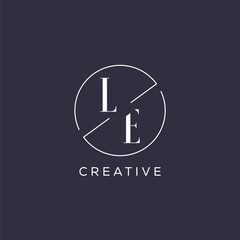 Elegant look monogram LE logo with simple circle line - obrazy, fototapety, plakaty