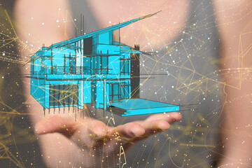 home iot - Neural network 3D illustration. Big data and cybersecurity