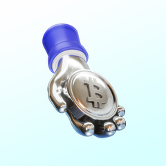 holding bitcoin robot emoji 3d illustration graphic crypto bitcoins currency digital money business corporate statue cyborg future