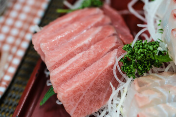 Japanese street food tuna sashimi