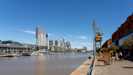 Beautiful view of boats moored at a harbor of Puerto Madero, Buenos Aires, Argentina