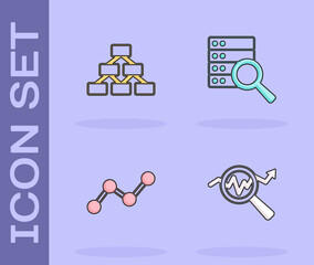 Set Search data analysis, Hierarchy organogram, Graph chart infographic and Server icon. Vector