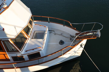 boat with wooden trim 