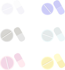 pills of different shapes in different colors