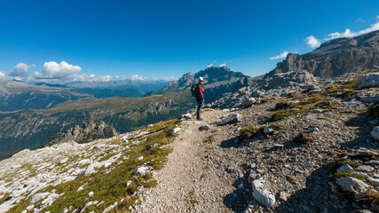Fototapeta premium woman hiking the via ferrata 