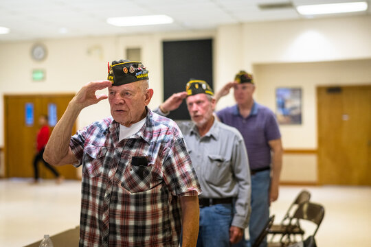 Veterans from foreign wars get together for a monthly meeting.