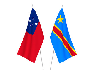 National fabric flags of Democratic Republic of the Congo and Independent State of Samoa isolated on white background. 3d rendering illustration.