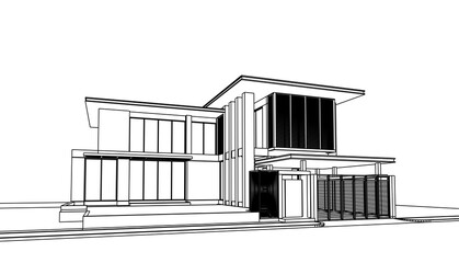Wireframe of house. 3D wireframe. 3D House Perspective.
