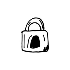 Vector hand drawn icon of lock isolated