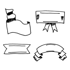 Vector hand drawn set of ribbons