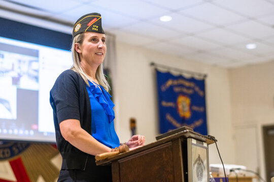 Veterans from foreign wars get together for a monthly meeting.