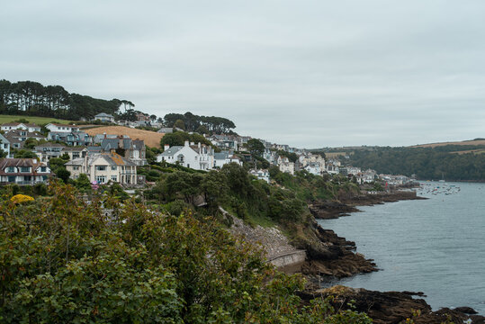 view of the coast of the sea  bay fowey cornwall england