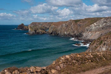 cornish coast cornwall england summer rocks water sea ocean hiking travel landscape waves sunny...