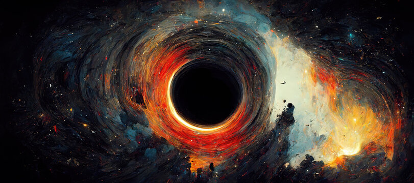 black hole in space distorts space. Illustration.
