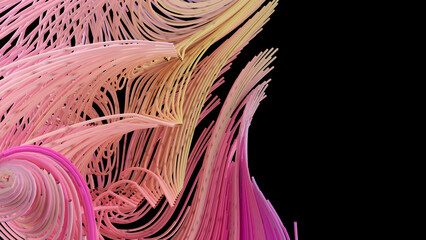 Pink and yellow abstract wavy lines 3D illustration