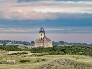 Late afternoon summer photo of the North Lighthouse, New Shoreham,  Block Island, Rhode Island.	