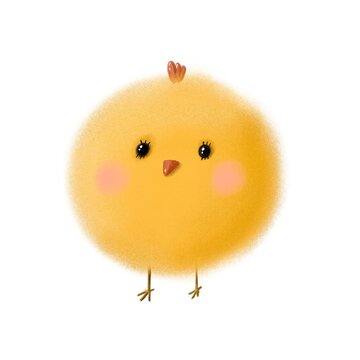 funny abstract chicken, fluffy watercolor animal, summer clipart with cartoon character