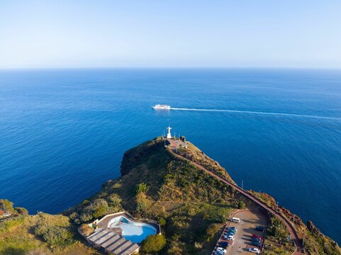 Aerial view of the Cristo Rei, Canico, Madeira Island, Portugal