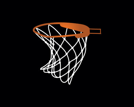 hand drawn Basketball basket, Basketball hoop, basketball goal, basketball net on black background