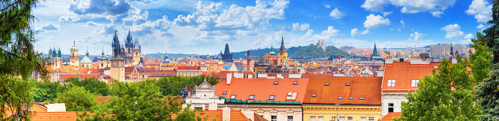 Naklejka na ściany i meble City summer landscape, panorama, banner - top view of the Old Town of Prague, Czech Republic