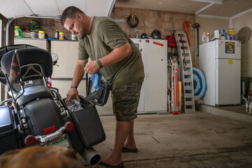 Marine veteran with service dog and family living life.