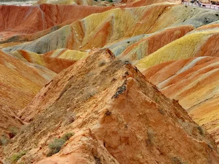 Crédence de cuisine en verre imprimé Zhangye Danxia Vallées rocheuses jaunes et falaises du géoparc national de Zhangye en Chine