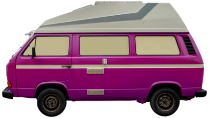 small pink camper van isolated