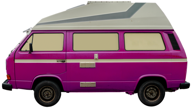 small pink camper van isolated