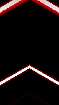 4k beautiful video vertikal animated arrow shape of glowing neon lines, on black background