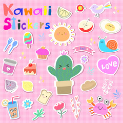 Fototapeta premium Kawaii patch badges for sticker , postcard , invitation . vector illustration for kids