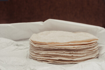 corn tortilla in its traditional presentation. Typical Mexican dish.laterial view.