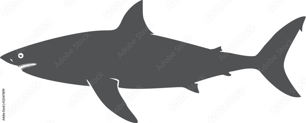 Sticker Shark black silhouette. Dangerous ocean predator icon