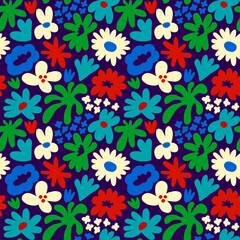 Abstract seamless pattern with cute hand drawn meadow flowers. Fashion stylish natural background.