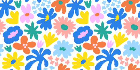 Abstract seamless pattern with cute hand drawn meadow flowers. Fashion stylish natural background. - 525672860