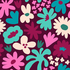 Abstract seamless pattern with cute hand drawn meadow flowers. Fashion stylish natural background.