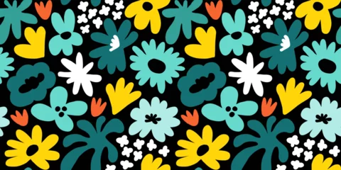 Fototapeten Abstract seamless pattern with cute hand drawn meadow flowers. Fashion stylish natural background. © Oleksandra