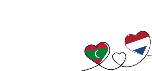 Drei verbundene Herzen mit der Flagge der Niederlande und Malediven