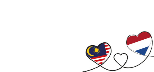 Drei verbundene Herzen mit der Flagge der Niederlande und Malaysia