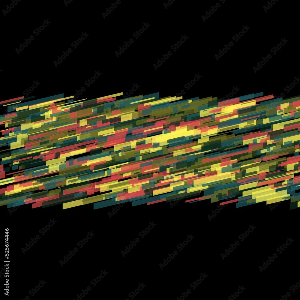 Poster abstract geometric speed line multi neon colored flares shapes and grid on a isolated black bg