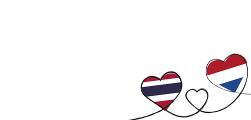 Drei verbundene Herzen mit der Flagge der Niederlande und Thailand